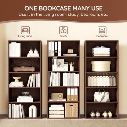 ELYUP Basic Open Shelf Bookcase – 4-Tier Extra Deep Wooden Bookshelf, Storage Shelves with 11-Inch Depth, Black Walnut