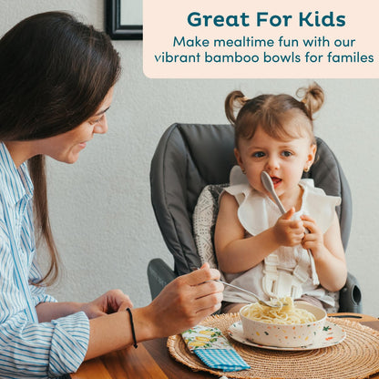 Nook Theory 4 Pack Bamboo Bowls - 18 Oz Reusable Toddler and Kids Bowl, Dishwasher Safe - Not Microwavable Bamboo Dishes (Confetti)