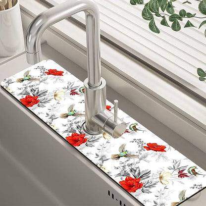 Poppy Wildflower Nightingale Sink Faucet Absorbing Mat Sink Splash Guard Faucet