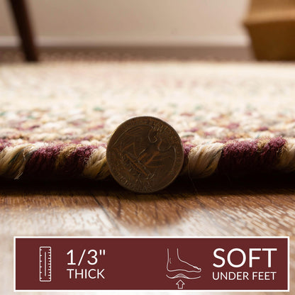 Super Area Rugs Braided Rugs 2X3 Farmhouse Kitchen Rug - Ridgewood Braided Rug for Living Room - Reversible - Indoor/Outdoor - Made in USA - Burgundy/Beige, 2' X 3' Oval