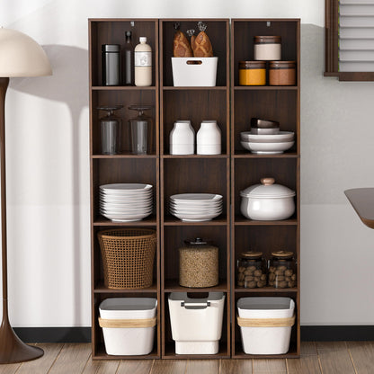 NewBeth 5 Cube Storage Organizer, Narrow Open Shelf Bookcase, Freestanding 5 Tier Low Display Bookshelf for Home Office, Living Room, Bedroom, Dark Brown & Black Walnut