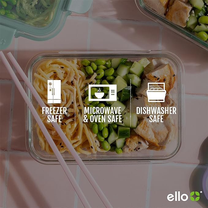 Ello Color Lock 3.4 Cup 10PC, 5 Pack Glass Meal Prep Sets Leak-Proof Glass Food