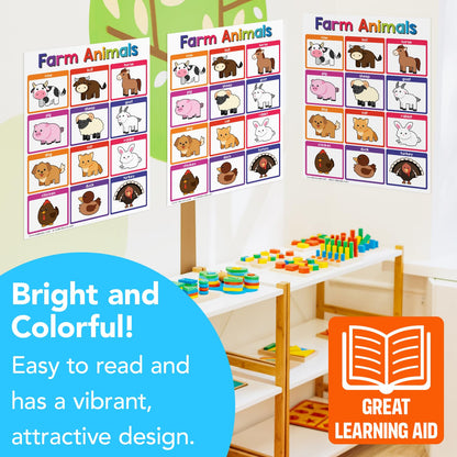 Educational Charts for Preschool to Grade 1 – Bright and Colorful Educational Visual / Learning Aid Wall Art Posters for Classroom | Glossy Durable Cardstock | 8.5" x 11" | 5 per Pack (Farm Animals)