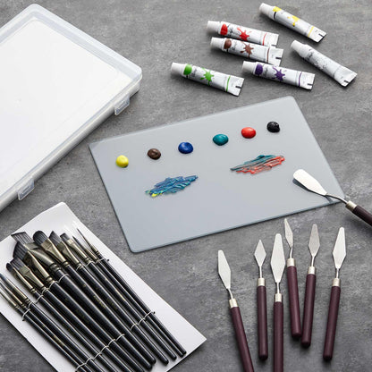 Nuanchu 22 Pcs Painting Starter Kit for Beginners, Tempered Glass Paint Palette, Stay Wet Palette Box with Lid, Brushes, Knives, Sponge, All-in-one Art Set Gift for Beginners, Artists & Painters