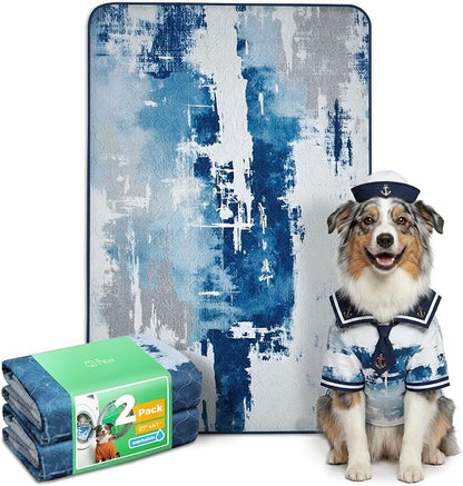 FXW Washable Pee Pads for Dogs, Puppy Pads with Super Absorbent, Specifically Designed for 42inch Cages, 27" x 41" Rectangle, Tie-Dye Blue,2 Packs