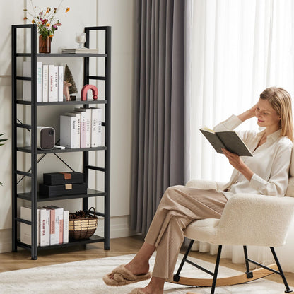 Sweetcrispy Book Shelf, 5 Tier Bookcase, Modern Tall Bookshelf for Garage Kit, CDs, Movies, Industrial Corner Storage Organizer for Bedroom Home Office Kitchen Living Room, Black