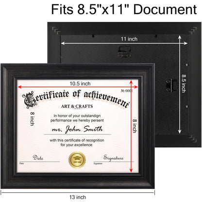 Yaetm 8.5x11 Diploma Frame, Document Frame with Shatter-Resistant Tempered Glass, Display 8.5 x 11 inch Certificate, Rustic Black, Tabletop & Wall Mount (Single, Black)