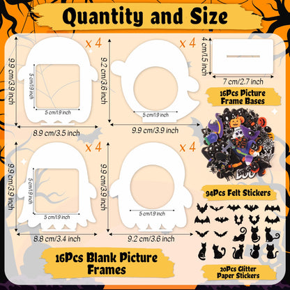TICIAGA Halloween Ghost Photo Frame Craft - 16 Set Unfinished Halloween Wood Picture Frame Craft Kit with Sticker for Kids Classroom Activities, DIY Trick or Treat Spooky Ghosts Table Decor for Home