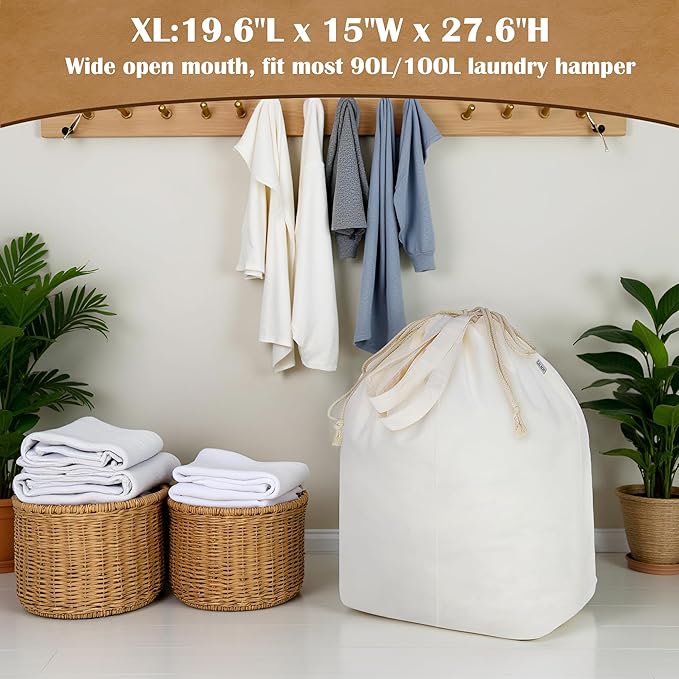 Canvas Laundry Bags with Handles & Rectangular Base, 90L Extra Large Heavy Duty