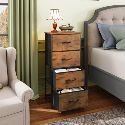 WLIVE Dresser with 4 Drawers, Fabric Storage Tower, Organizer Unit for Bedroom, Hallway, Entryway, Closets, Sturdy Steel Frame, Wood Top, Easy Pull Handle, Rustic Brown Wood Grain Print