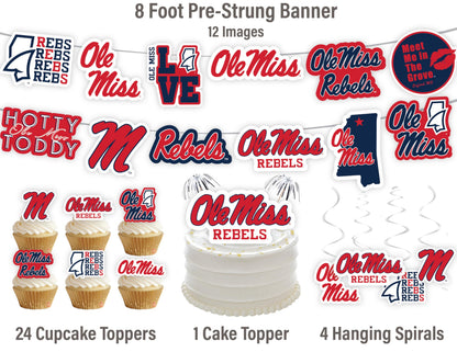 Ole Miss Party Supplies for Football, Birthday Gift, Graduation Party Banner and Cake Toppers (42 Pieces) (Ole Miss Rebels)