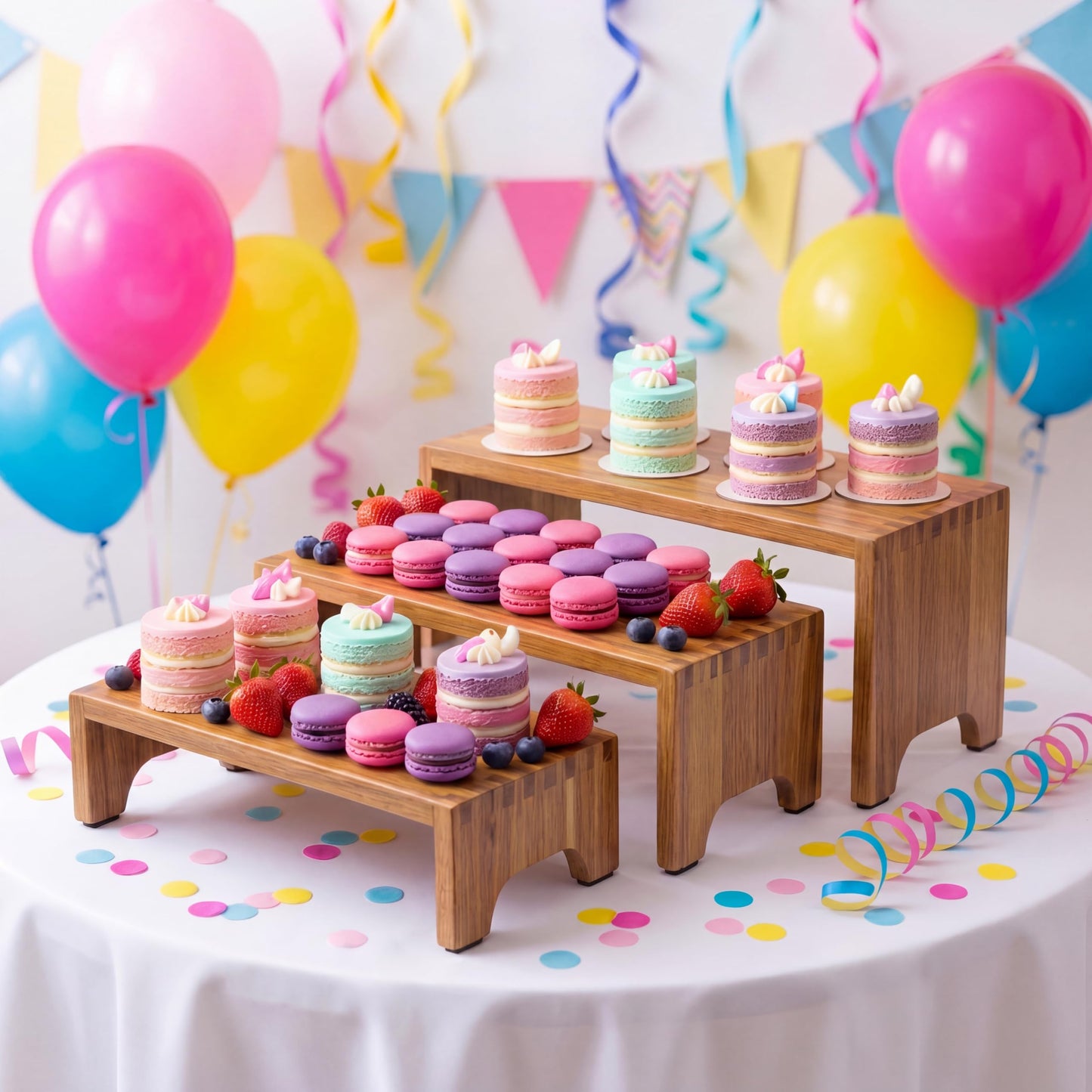 ZUJJAFY Set of 3, Acacia Wood Risers Display Stands, Cupcake Stand Decorative Display Risers for Food Desserts, Tiered Wooden Riser Display Stands for Vendor Events, Party, Wedding