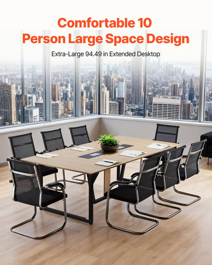 VEVOR Conference Table, 8 ft Office Meeting Table for 10 Person, Modern Rectangle Seminar Desk with Metal Legs, Large Meeting Desk Ideal for Office, Boardroom, Conference Room, Easy Assembly, Brown