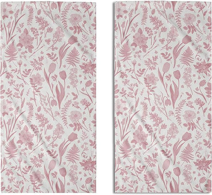 Spring Floral Hand Towels for Bathroom Set of 2 Pink White Flower Leaves