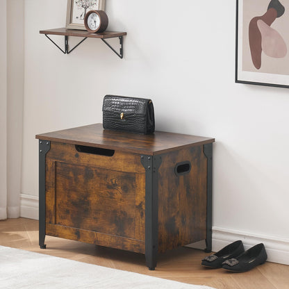 IDEALHOUSE Storage Bench, 23.6" Retro Wooden Storage Chest with 2 Safety Hinges, Loads 300 lb, Easy Assembly, Storage Ottoman Bench for Bedroom Entryway Living Room, Rustic Brown