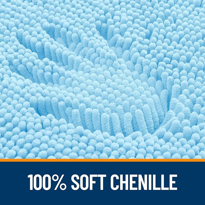 OLANLY Small Bathroom Rugs 24x16, Extra Soft Absorbent Chenille Bath Rugs, Rubber Backing Quick Dry, Machine Washable Bath Mats for Bathroom Floor, Tub and Shower, Home Decor Accessories, Sky Blue