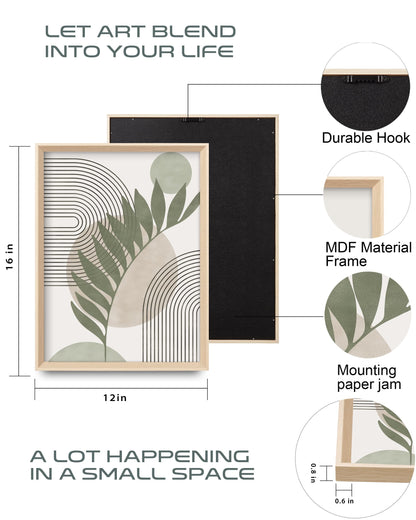 HesenDot Boho Sage Green Framed Wall Art, 12x16in High Framed Design Canvas Prints Wall Decor,Minimalist Abstract Green Poster Home Decoration for Living Room Bedrrom Gallery Office,Set of 3