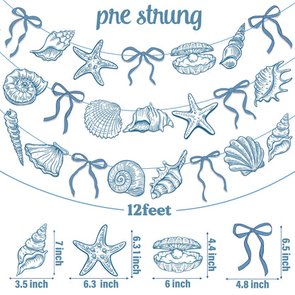 Summer Coastal Beach Party Supplies 3PCS Blue Bow Starfish and Seashell Banners Nautical Party Decor Sea Starfish Seashell Cutout Banner for Baby Shower Wedding Bachelorette Birthday Decorations