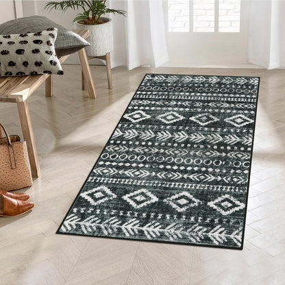 Lahome Boho Moroccan Kitchen Rug, Washable Black White 2x4 Entryway Rugs Non Slip with Rubber Backing, Low-Pile Soft Farmhouse Tribal Print Throw Rug Indoor Small Carpet for Bathroom Entry Varena