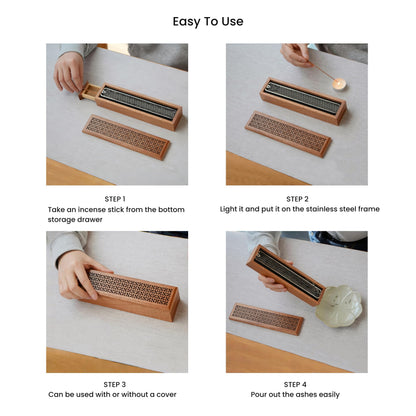 Moocervi Incense Holder Burner,Coffin Incense Storage Box Holder for Sticks, Wooden Incense-Stick Holder & Ash Catcher for Meditation/Yoga Room/Bedroom/studyroom/Office (Incense Holder with Storage)