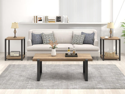 FOLUBAN Coffee Table, Modern Rustic Wood and Metal Center Table, Industrial Cocktail Tea Table for Living Room, Oak, 44 Inch
