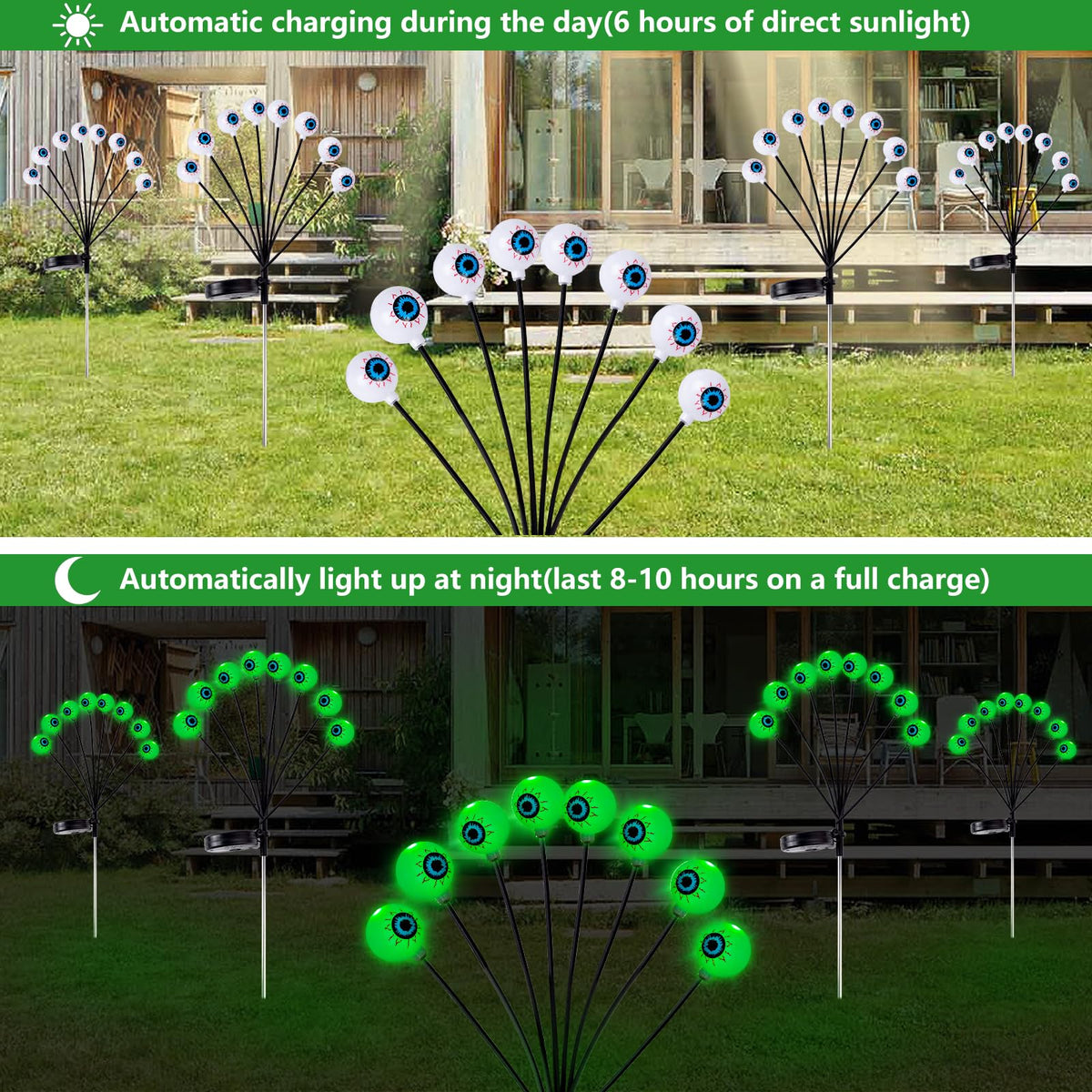 LCHUANG 4 Pack Halloween Decorations Outdoor Lights - 32LED Solar Scary Eyeball Pathway Light Swaying by Wind, Waterproof Solar Halloween Stake Lights for Garden Porch Lawn Pathway (Green)