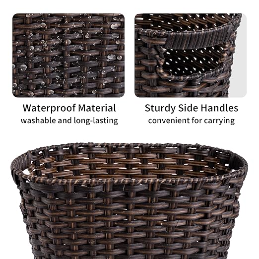 GRANNY SAYS Wicker Trash Can, Bathroom Trash Can with Handles, Wicker Waste Basket for Bathroom, Waste Basket for Bedroom, Decorative Wicker Wastebasket, 15 Liters/4 Gallons, 1-Pack Dark Brown