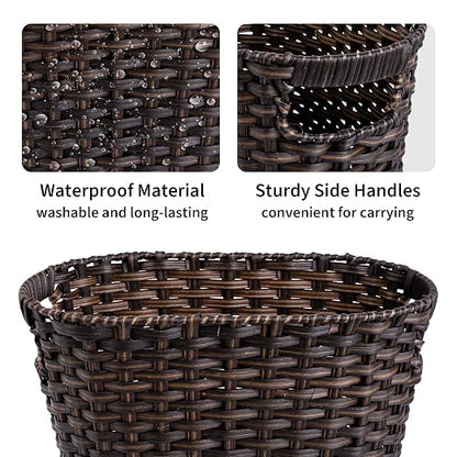 GRANNY SAYS Wicker Trash Can, Bathroom Trash Can with Handles, Wicker Waste Basket for Bathroom, Waste Basket for Bedroom, Decorative Wicker Wastebasket, 15 Liters/4 Gallons, 1-Pack Dark Brown