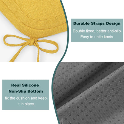 baibu Set of 2 Dining Chair Cushions, Dual-Layer Patent Design Memory Foam Kitchen Chair Cushions, Non-Slip Seat Pads with Ties, 16.5 x 16.5 x 3.5in, 2 Pack, Yellow