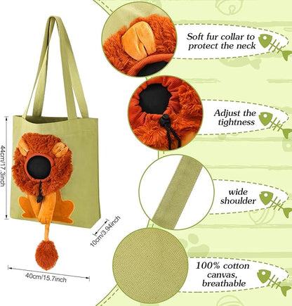 Pet Canvas Shoulder Bag Lion Shaped Cute Cat Carrier Handbag Portable Carrying Dog Tote Bag for Small Animal Supplies Outdoor Travel(Green)