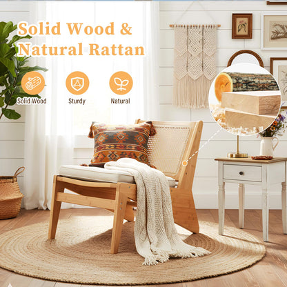 Furlide Rattan Accent Chair for Living Room, Mid Century Side Chair, Comfy Bamboo Chairs for Bedroom Reading Room, Wood
