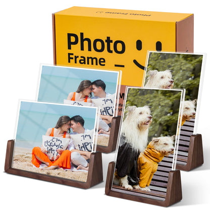 Komimaci 4x6 picture frames, Solid Rustic Wooden Photo Frames with Walnut Wood Base and High Definition Acrylic Glass Covers - 4 Pack for Tabletop or Desktop Display (4x6 inch, 4 Pack)