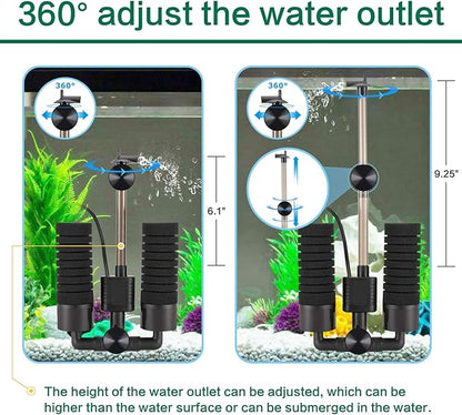 AQQA Aquarium Electric Power Sponge Filter,3W/5W Silence Submersible Foam Filter,Sponges Bio Ceramic Media Balls Double Filter for Saltwater Freshwater Fish Tank (M)