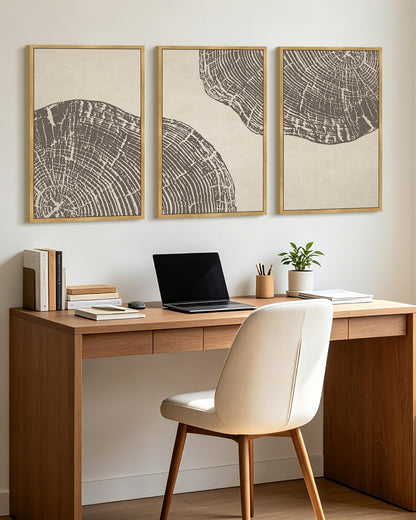 KUVIOKE Tree Rings Wood Framed Wall Art Modern Retro Beige Wood Stump Wall Decor Nature Rustic Artwork Farmhouse Home Decor 16x24in (Natural Framed)