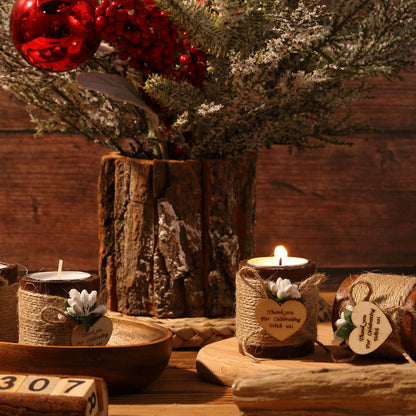 Treela 12 Pcs Wood Tealight Candle Holder Bridal Shower Tealight Holder Rustic Wooden Cylinder Candle Holders with Tea Lights Candles for Wedding Baby Shower Party Favors Gift(Brown)