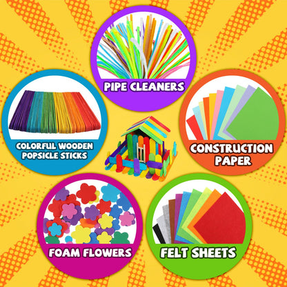 DOITEM Pipe Cleaners Craft Supplies, 1800Pcs Arts and Crafts Supplies DIY School Craft Project Including Pipe Cleaner Pom Poms Craft Kits for Kids Over 8 Years Old