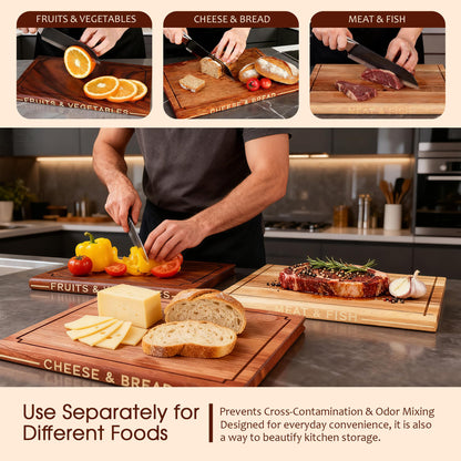 Hoforife 3-Piece Wooden Cutting Boards Set Like Books Wood & Brown