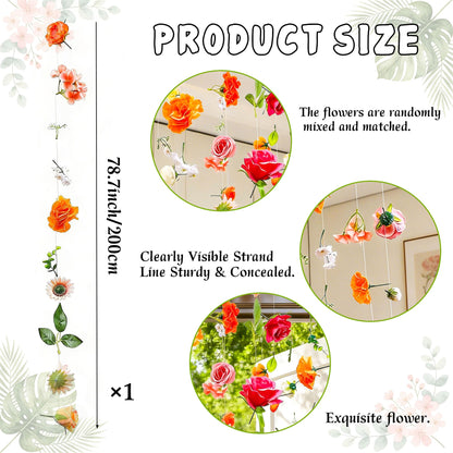 6.5 ft Flower Garlands Hanging Artificial Wildflower Wall Decor Ceiling Floating Floral Backdrop Flower Garland for Garden for Birthday Party Supplies