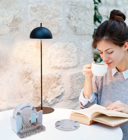 CoTa Global Moonlight Nautical Drink Coaster Set of 6 - Rustic Drink Coasters with Holder, Beach Decor for Home Table Top
