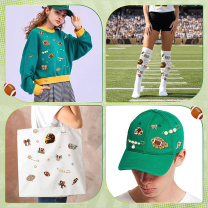 Football Junk Socks Charms Kit - 79 Pcs Football Themed Brooches and Pins Socks Kit for Women Jewelry Charms Pins Chenille Patches Accessories Sock Kit for Sport Game Decorating and Personalizing Sock
