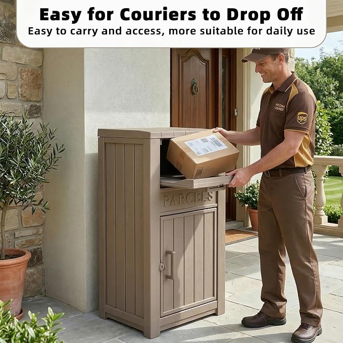 EFU Package Delivery Boxes for Outside, Lockable Anti-Theft Waterproof Delivery Boxes for Outside, Secure Parcel Drop Boxes for Porch & Curbside & House, Outdoor Package Box for Deliveries (Gray)