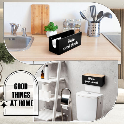 Patelai 2 Pcs Paper Towel Dispenser Wall Mount Wooden Bathroom Paper Towel Holder with Lid Commercial C-Fold, Z-Fold, Trifold Hand Tissue Holder Dispenser for Bathroom Kitchen Office Decor