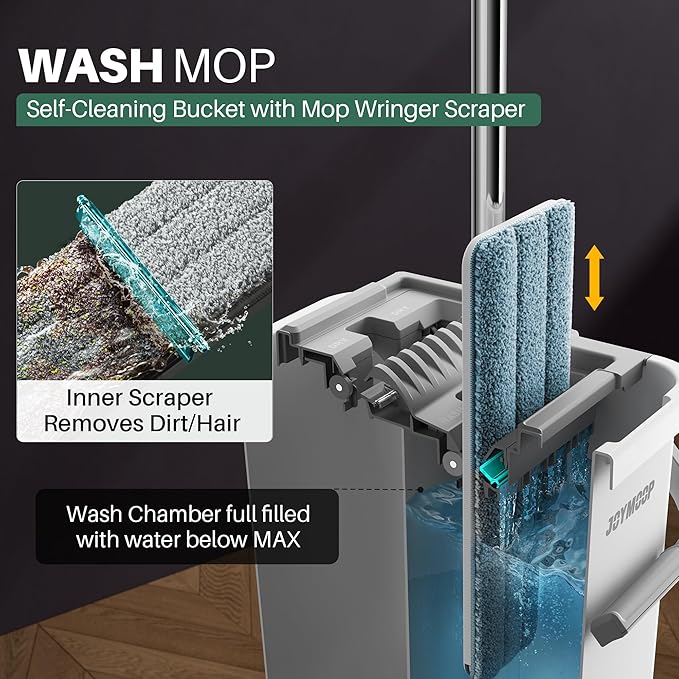 JOYMOOP Mop and Bucket with Wringer Set, Flat Squeeze Mop Flat Head, Dust Mops