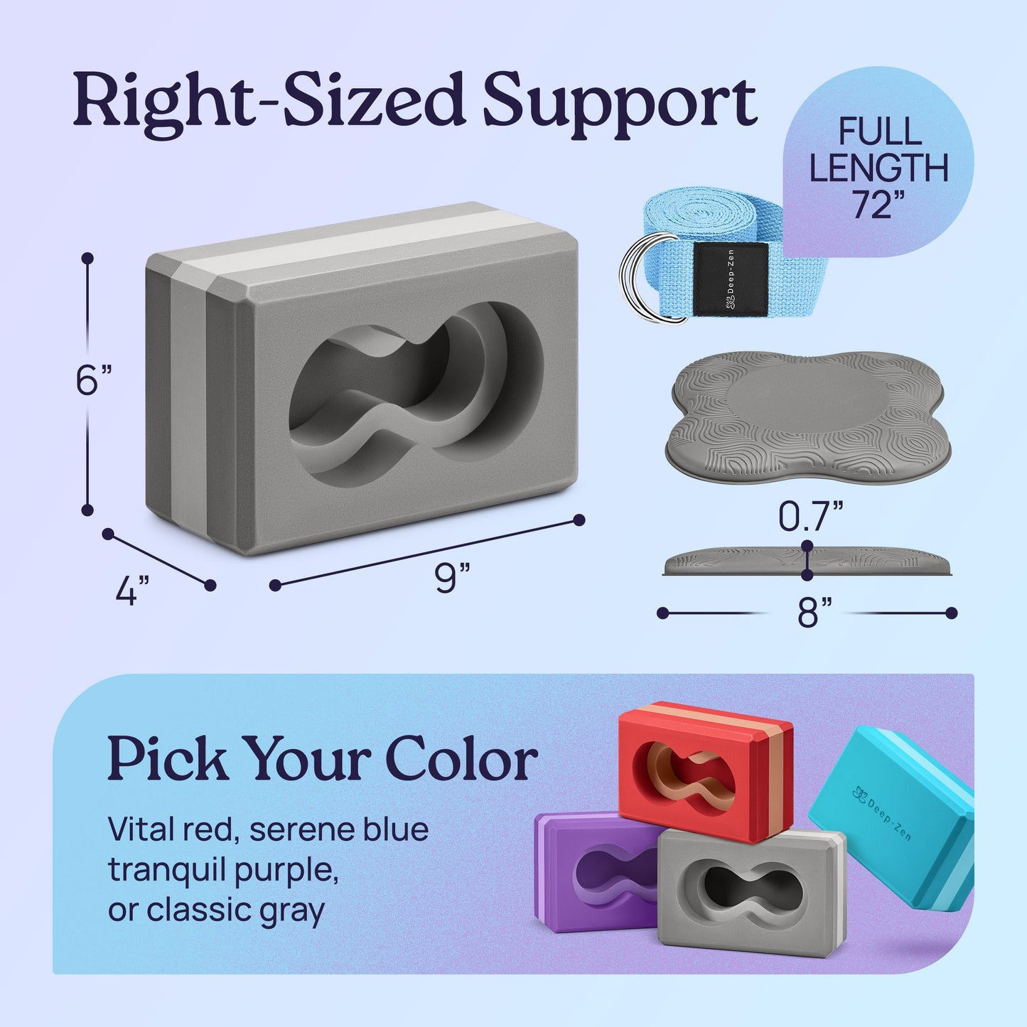 Deep-Zen® Yoga Blocks Wrist Support; Yoga Blocks 2 Pack with Knee Pads and Strap to Put Less Weight on Wrists; Durable, Versatile Yoga Brick Exercise Block Set, Blocks Yoga