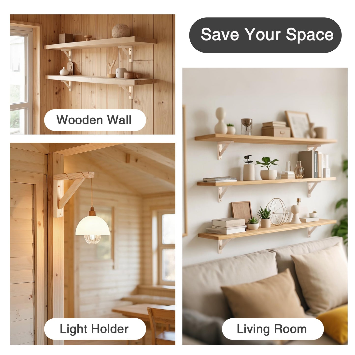 OVOV 4 Pack Wall Mount Wood Shelf Bracket Triangle Wooden Shelf Brackets for Plank Sconce Plug in Pendant Lamp Decorative DIY Wooden Bracket Include Mounting Screws 7 Inch