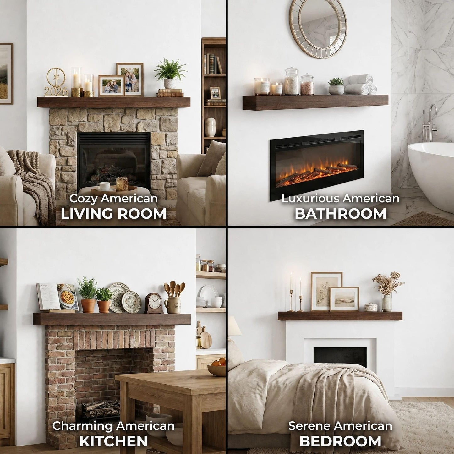 QianYong 48 Inch Solid Wood Fireplace Mantel Shelf, Rustic Brown