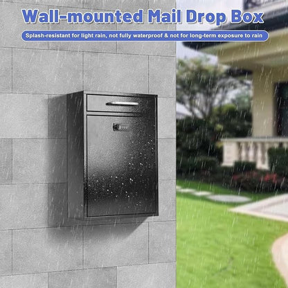 KYODOLED Wall Mount Mailbox for Outside, Combination Lock, X Large, Black | Sturdy Steel, Anti-theft Large Drop Box, Ideal for Home, Office, School Daily Mail/Key/Cash Storage, 16.2H" x 11.2L" x 4.6W"