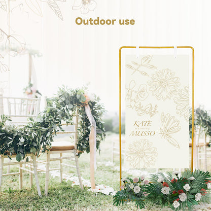 TPFWTD Wedding Sign Holder, Adjustable Welcome Sign Stand w/ Leather Hanging Strap, Satin Ribbon & Carry-on Bag, Heavy Duty Easel Stand for Wedding Seating Chart, Display & Poster (Gold)