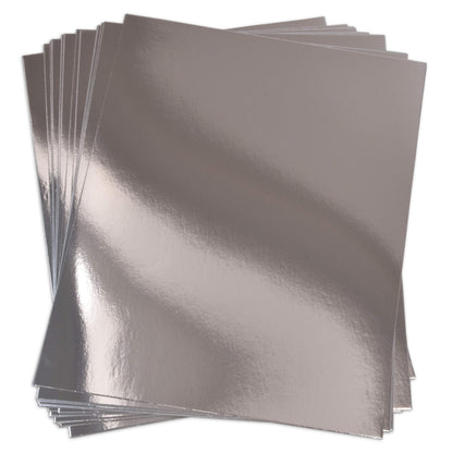 Gift Boutique 60 Pcs Metallic Silver Cardstock Paper, Foil Board Sheets, Mirror Finish Surface for Crafting Invitations & Decor, 8.5" x 11", 250gsm