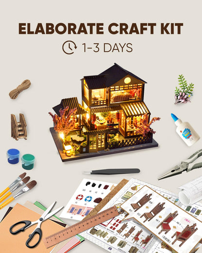 DIY Miniature House Kit, Mini House Kit for Beginners, DIY Dollhouse Kit for Adults to Build, Model Building Craft Diorama Kit, Ideal Gifts for Birthday Christmas(Japanese Garden House)
